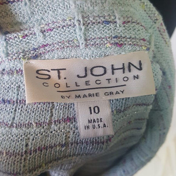 St. John Boucle aqua mint knit blazer jacket sz 10 - Picture 4 of 6